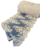 Flower Cluster Lace Sequins Table Runner - Gold - Floral Lace Table Runner Sold By Yard