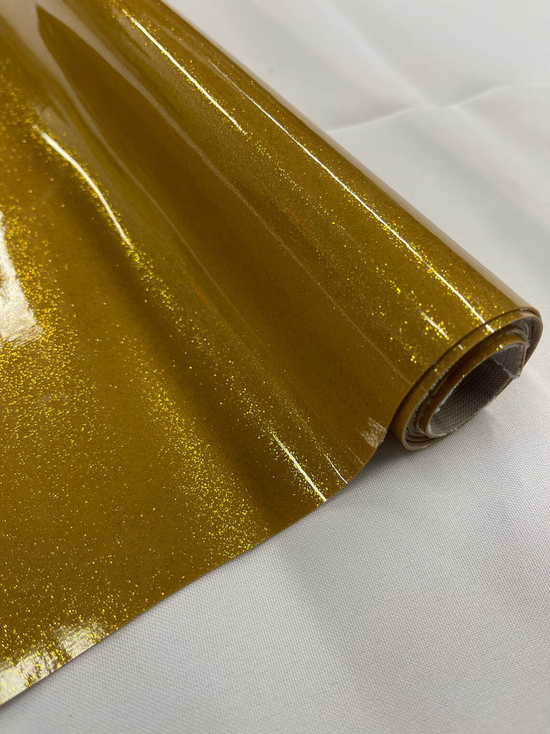 Vinyl Fabric - Gold Shiny Sparkle Glitter Leather PVC - Upholstery By The Yard