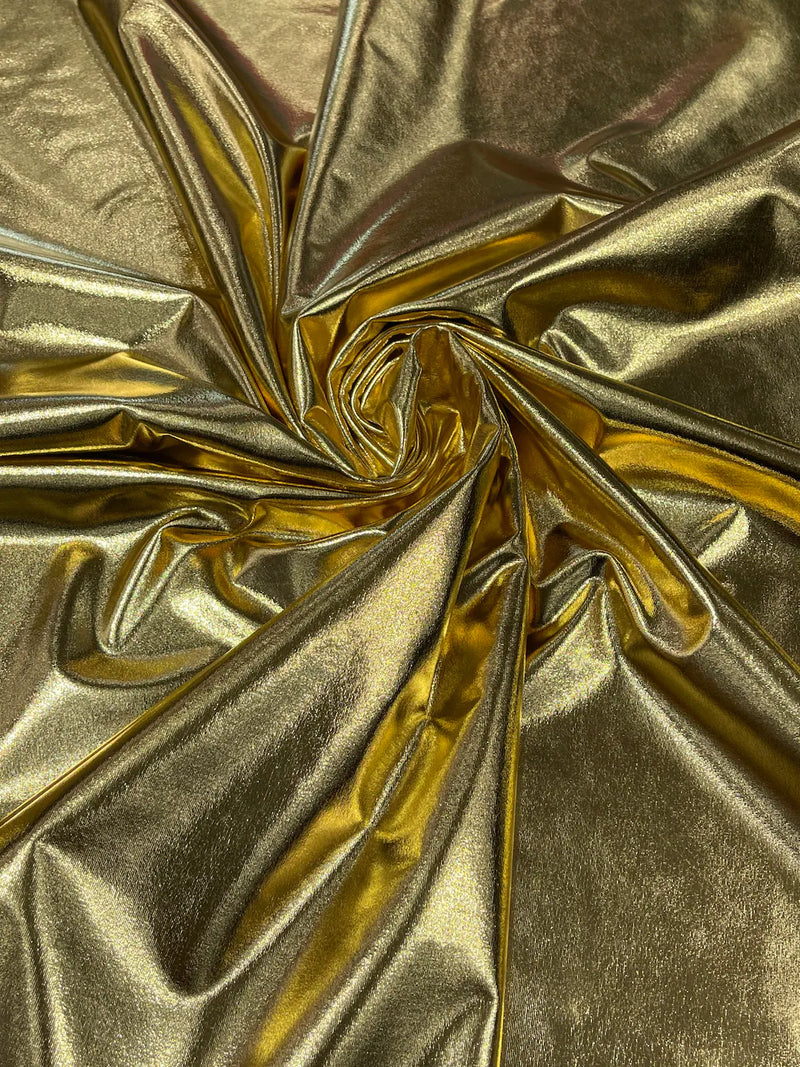 Metallic Foil Spandex Fabric - Gold - Spandex Lame Shiny Fabric 2 Way Stretch Sold By Yard