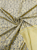 Bandana Print Fabrics - Gold - Lycra Spandex Bandana Fabric Sold By The Yard