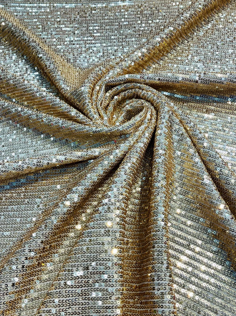 Mille Striped Stretch Sequins - Gold - 4 Way Stretch Spandex Sequins Striped Fabric By The Yard