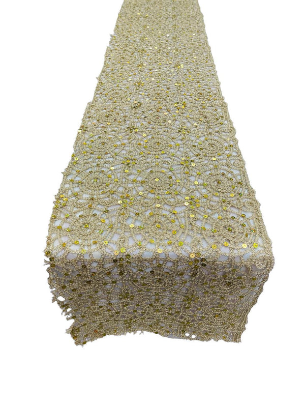 Spider Lace Sequins Table Runner - Gold - 12" x 90" Spider Web Lace Table Runner