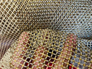 Fish Net Spandex Rhinestone Fabric - Gold - Solid Spandex Fish Net Design Fabric with Rhinestones by Yard