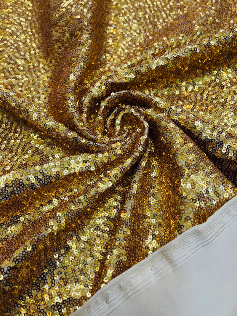 Mini Glitz Sequins Milliskin - Gold - 4 Way Stretch Milliskin Nylon Spandex Fabric Sold By Yard