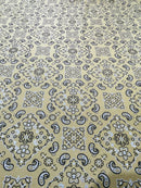 Bandana Print Fabrics - Gold - Lycra Spandex Bandana Fabric Sold By The Yard