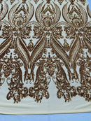 Big Damask Sequins Fabric - Gold - 4 Way Stretch Damask Sequins Design Fabric By Yard