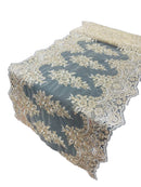 21" Floral Lace Metallic Design Table Runner - Gold - Floral Runner for Event Decor Sold By The Yard