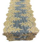 14" Metallic Flower Lace Table Runner - Gold - Floral Runner for Event Decor Sold By The Yard