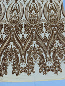 Big Damask Sequins Fabric - Gold - 4 Way Stretch Damask Sequins Design Fabric By Yard