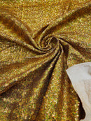 Mini Glitz Sequins Milliskin - Gold Holographic - 4 Way Stretch Milliskin Nylon Spandex Fabric Sold By Yard