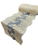 14" Metallic Floral Design Lace Table Runner - Gold / Ivory - Event Table Decor Runner Sold By Yard