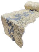14" Metallic Floral Design Lace Table Runner - Gold / Ivory - Event Table Decor Runner Sold By Yard