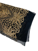 Elegant Floral Leaf Design - Gold on Black - 4 Way Stretch Sequins Lace Spandex Fabric By Yard