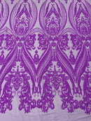 Big Damask Sequins Fabric - Grape - 4 Way Stretch Damask Sequins Design Fabric By Yard