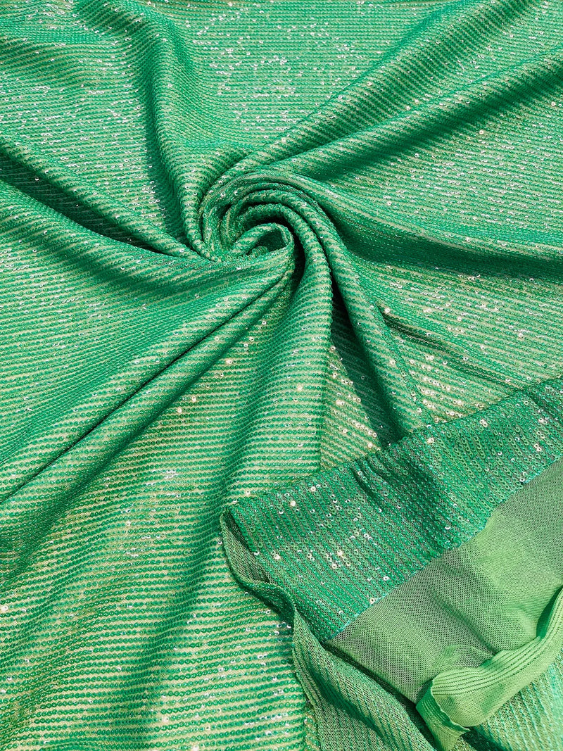 Mille Striped Stretch Sequins - Green - 4 Way Stretch Spandex Sequins Striped Fabric By The Yard