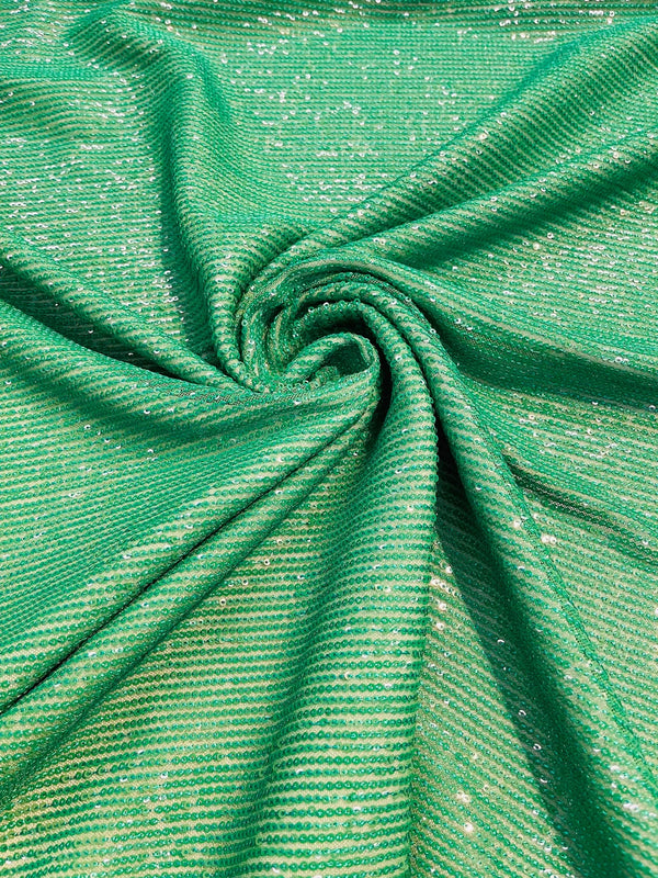 Mille Striped Stretch Sequins - Green - 4 Way Stretch Spandex Sequins Striped Fabric By The Yard