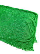 Elegant Floral Leaf Design - Green - 4 Way Stretch Sequins Lace Spandex Fabric By Yard