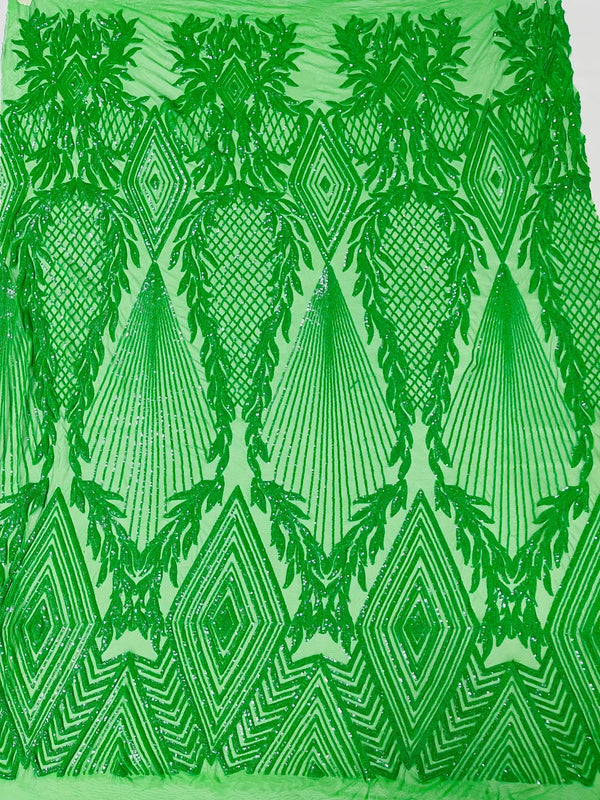 Triangle Sequin Fabric - Green - Geometric Designs Spandex Mesh By Yard