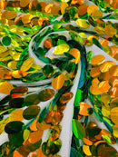 Iridescent Jumbo Oval Sequins - Green Iridescent - Paillette Oval Sequins Fabric on Mesh Sold By Yard