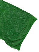 Long Wavy Pattern Sequins - Green Iridescent - 4 Way Stretch Sequins Fabric Line Design By Yard