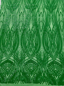 Long Wavy Pattern Sequins - Green Iridescent - 4 Way Stretch Sequins Fabric Line Design By Yard