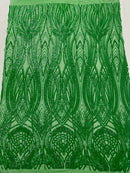 Long Wavy Pattern Sequins - Green Iridescent - 4 Way Stretch Sequins Fabric Line Design By Yard