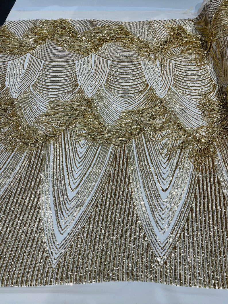 Fringe Sequins - Dangle 4 Way Stretch Fancy Sequins Fabric Sold By The Yard