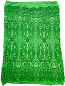 4 Way Stretch Fabric - Green - Sequins Design on Spandex Mesh Fashion Fabric