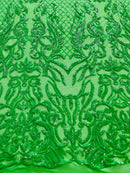 4 Way Stretch Fabric - Green - Sequins Design on Spandex Mesh Fashion Fabric