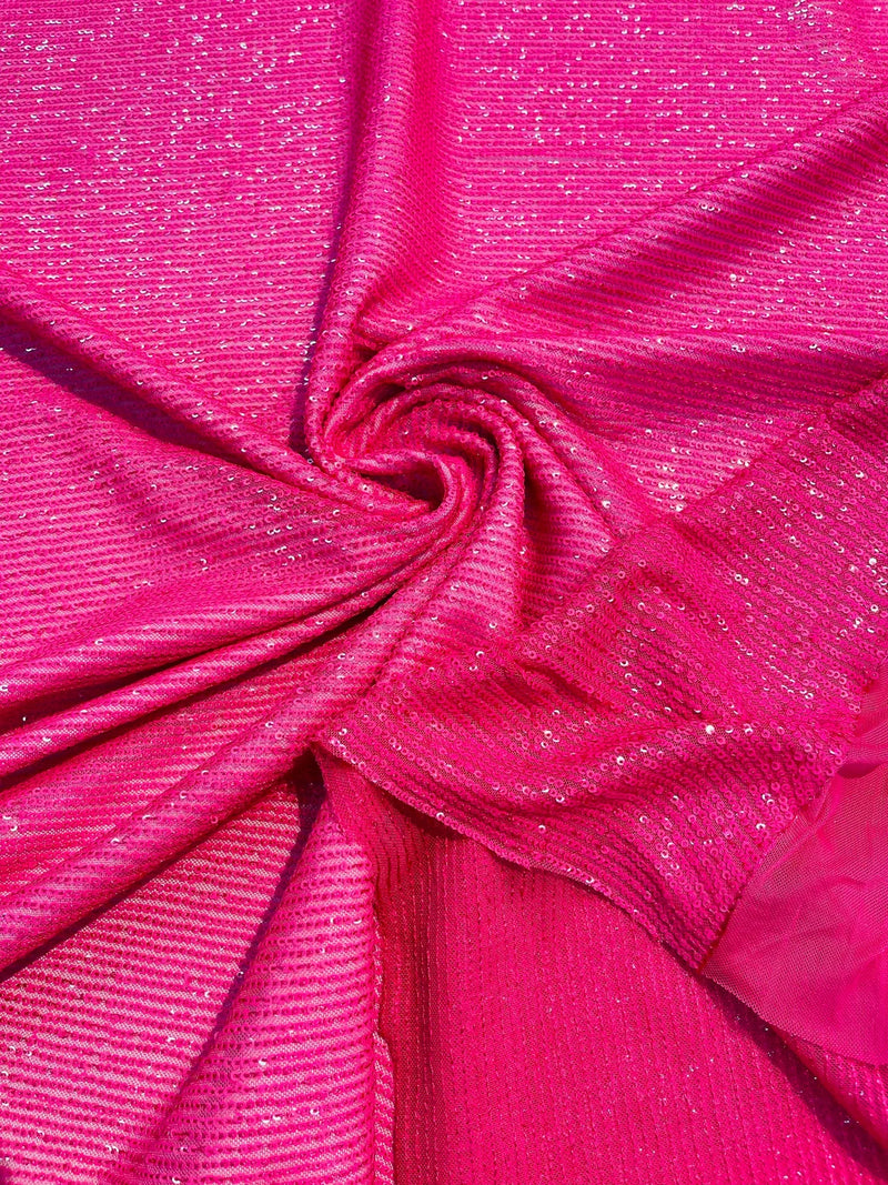 Mille Striped Stretch Sequins - Hot Pink - 4 Way Stretch Spandex Sequins Striped Fabric By The Yard