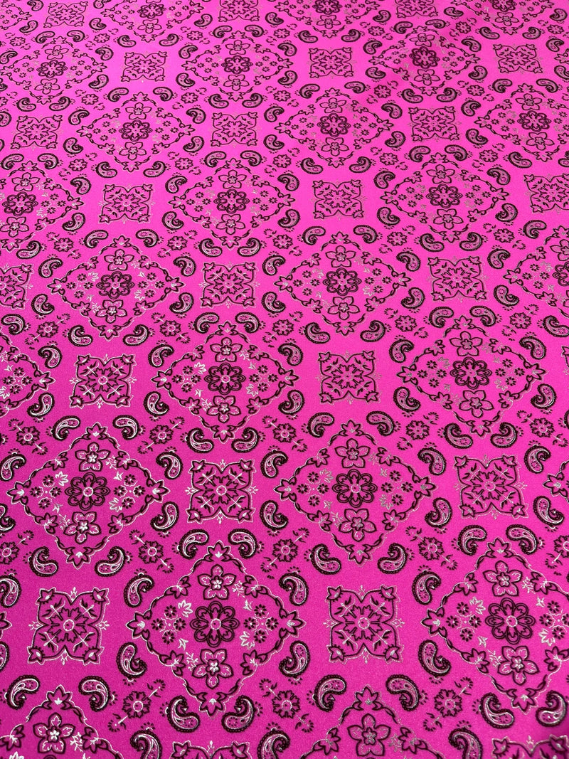 Bandana Print Fabrics - Hot Pink - Lycra Spandex Bandana Fabric Sold By The Yard