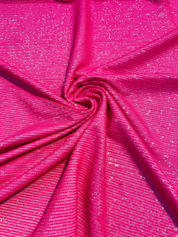 Mille Striped Stretch Sequins - Hot Pink - 4 Way Stretch Spandex Sequins Striped Fabric By The Yard