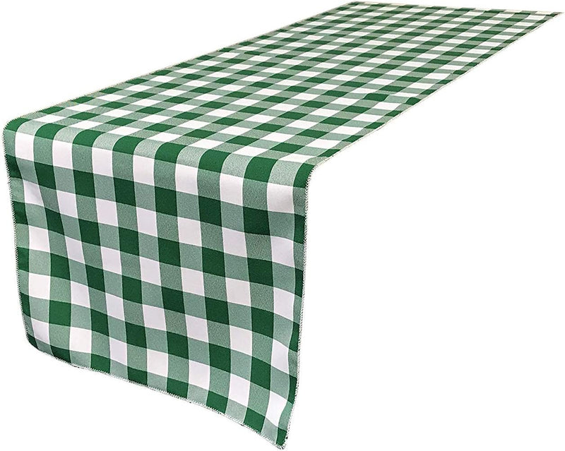 12" Checkered Table Runner - Hunter Green / White - High Quality Polyester Poplin Fabric Table Runners (Pick Size)