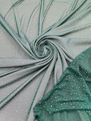 Power Mesh Polyester Rhinestone Fabric - Hunter Green - 4 Way Stretch Power Mesh Fabric Crystal Stones By Yard