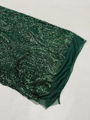 Long Wavy Pattern Sequins - Hunter Green - 4 Way Stretch Sequins Fabric Line Design By Yard