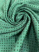 Solid Color Rhinestone Fabric - Hunter Green - 4 Way Stretch Soft Solid Color Fabric with Crystal Stones Sold By Yard