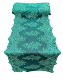 21" Floral Lace Metallic Design Table Runner - Hunter Green - Floral Runner for Event Decor Sold By The Yard