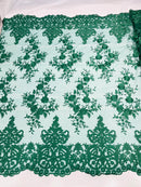 Damask Lace - Floral Damask Design Embroidered on Mesh Lace Fabric - 25 Yard Roll