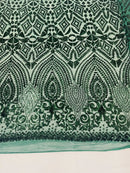 Geometric Pattern Sequins - Hunter Green - 4 Way Stretch Colorful Shine Designer Sequins By Yard