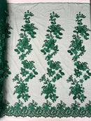 Floral 3D Rose Fabric - Hunter Green - Embroided Rose Flower Design Fabric Sold by Yard