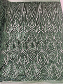 Geometric Fabric - Hunter Green - Geometric Sequins Pattern Design 4 Way Stretch Sold By Yard