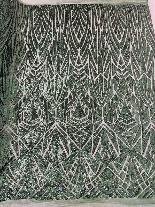 Geometric Fabric - Hunter Green - Geometric Sequins Pattern Design 4 Way Stretch Sold By Yard