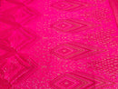 Hot Pink Sequins Fabric on a Mesh, GEOMETRIC Design 4 way Stretch By The Yard