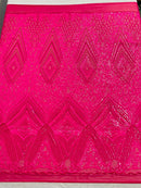 Hot Pink Sequins Fabric on a Mesh, GEOMETRIC Design 4 way Stretch By The Yard