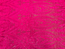 Big Damask Sequins Fabric - Hot Pink - 4 Way Stretch Damask Sequins Design Fabric By Yard