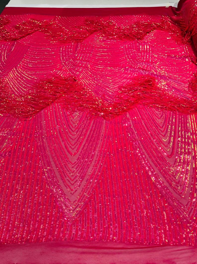 Fringe Sequins - Dangle 4 Way Stretch Fancy Sequins Fabric Sold By The Yard