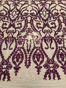 Two Tone Sequins - Magenta / Nude - 4 Way Stretch Fancy Design Mesh Fabric Sold By The Yard