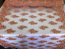 Floral Peach Embroidered Lace Fabric with Sequins - Fancy Embroidery Design Fabrics by The Yard
