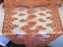 Floral Peach Embroidered Lace Fabric with Sequins - Fancy Embroidery Design Fabrics by The Yard