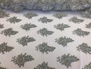 Floral Silver Embroidered Lace Fabric with Sequins - Fancy Embroidery Design Fabrics The The Yard